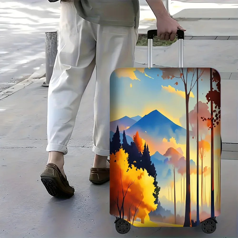 1 housse de bagage imprimée avec une vue sur la montagne et la forêt. s'adapte aux valises de 18 à 32 pouces ; protège efficacement vos bagages.