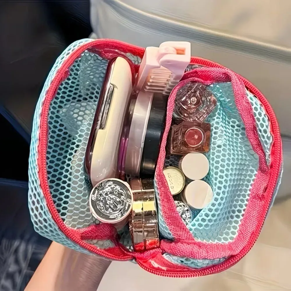 sac de rangement couleur dopamine tendance, grande capacité, sac cosmétique en maille couleur bonbon, trousse de toilette et de maquillage