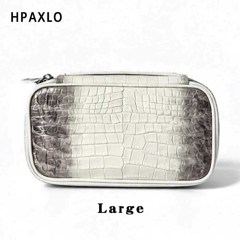 nouvelle trousse de toilette en cuir véritable à motif crocodile, organiseur de voyage, sac à main portable, pochette de rangement pour maquillage avec initiales