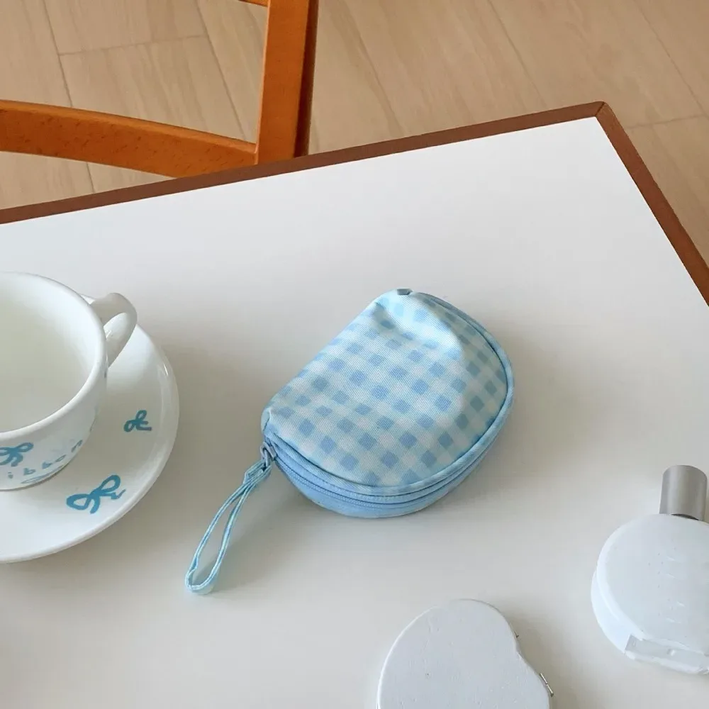 sac de maquillage en tissu oxford à carreaux bleus, sac de rangement multifonctionnel de grande capacité pour articles de toilette, sac de rangement de voyage étanche pour affaires