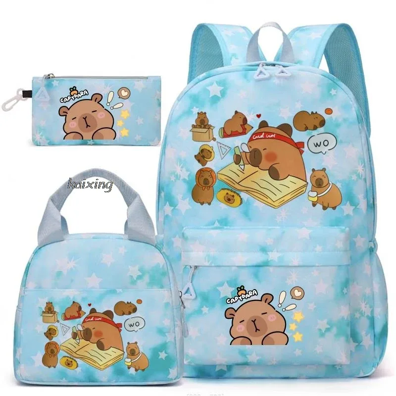 sac dos toile oxford université motifs capybara endormies fond bleu principal petit pochette enfant voyage