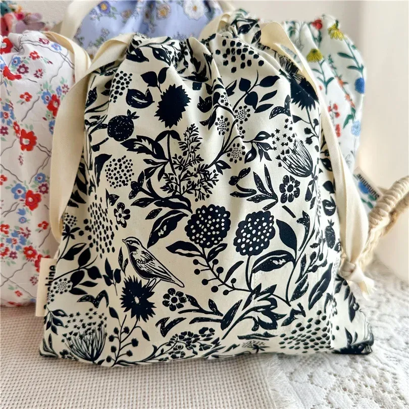 organisateur portable pour sous-vêtements chaussettes soutien-gorge coton sac de maquillage voyage sacs à cordon ins fleur impression vêtements sacs à cosmétiques 2024