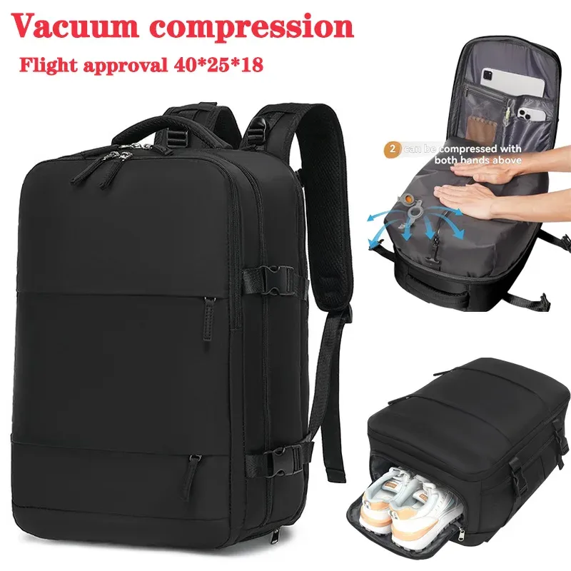 sac à dos de voyage avec pompe à air intégrée sous vide, sac à dos de voyage extensible, équipé d'un système de vide