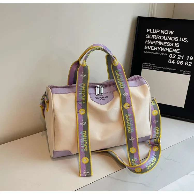 sac voyage nylon blanc violet gris bandoulière poignée supérieure motifs lettres s u voyage business capacité 20 35l