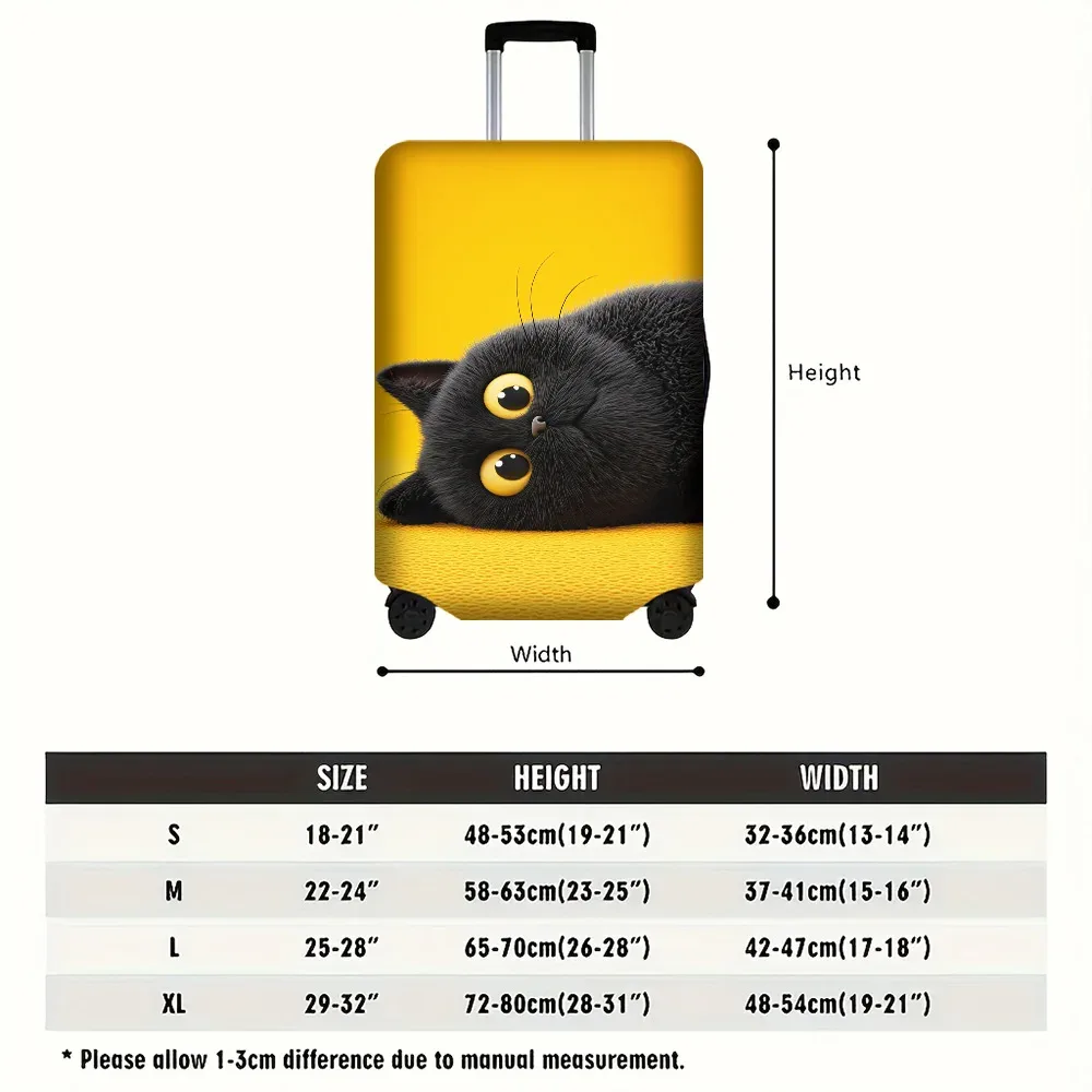1 housse de bagage à imprimé chat noir en fourrure pour bagages de 18 à 32 pouces ; accessoires de voyage anti-poussière et élastiques pour une protection efficace