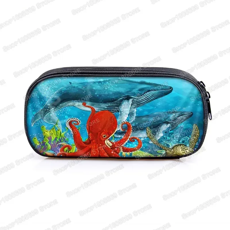 trousse à cosmétiques, animal de mer, tortue, baleine, requin, dauphin, poulpe, trousse d'école pour filles, boîte à crayons, sacs de papeterie mignons, cadeau