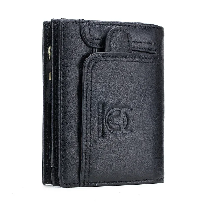 bullcaptain-portefeuille rfid 100% en cuir véritable pour homme, sac de rangement multifonctionnel, porte-monnaie, porte-cartes