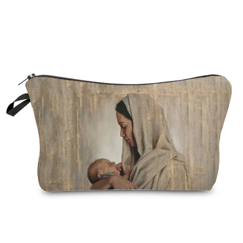 trousse de toilette à motif spinal pour femme, trousses de maquillage brodées personnalisées, trousse de toilette de voyage, belle déesse, imprimé enfant