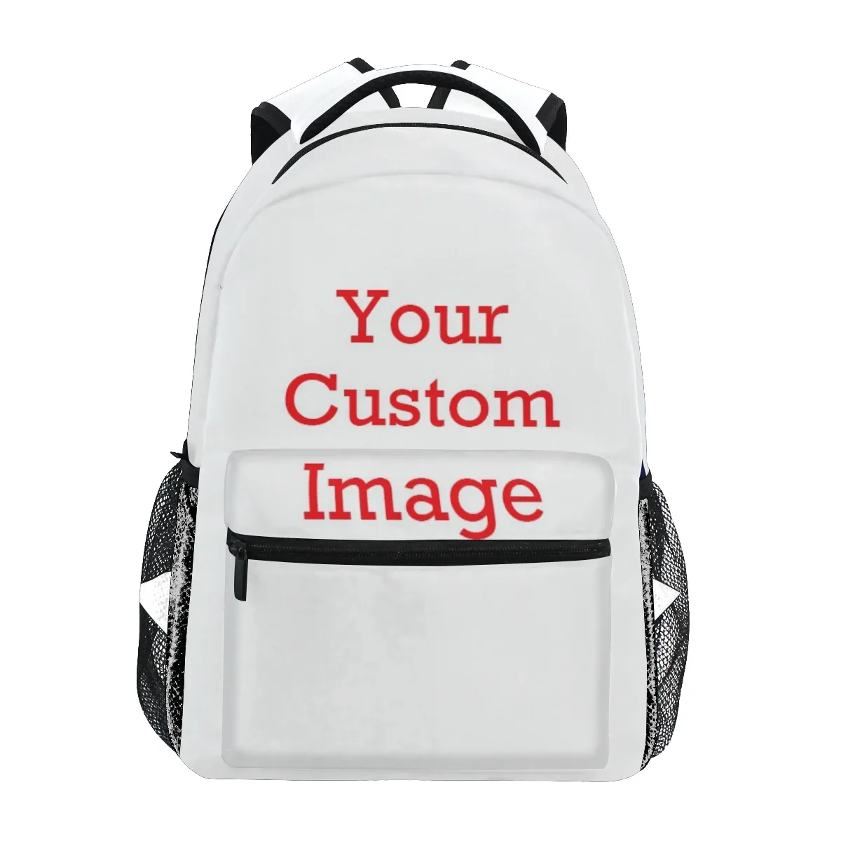 sac dos polyestere blanc bandes noires poche zippée maille graphique structure rigide voyage école