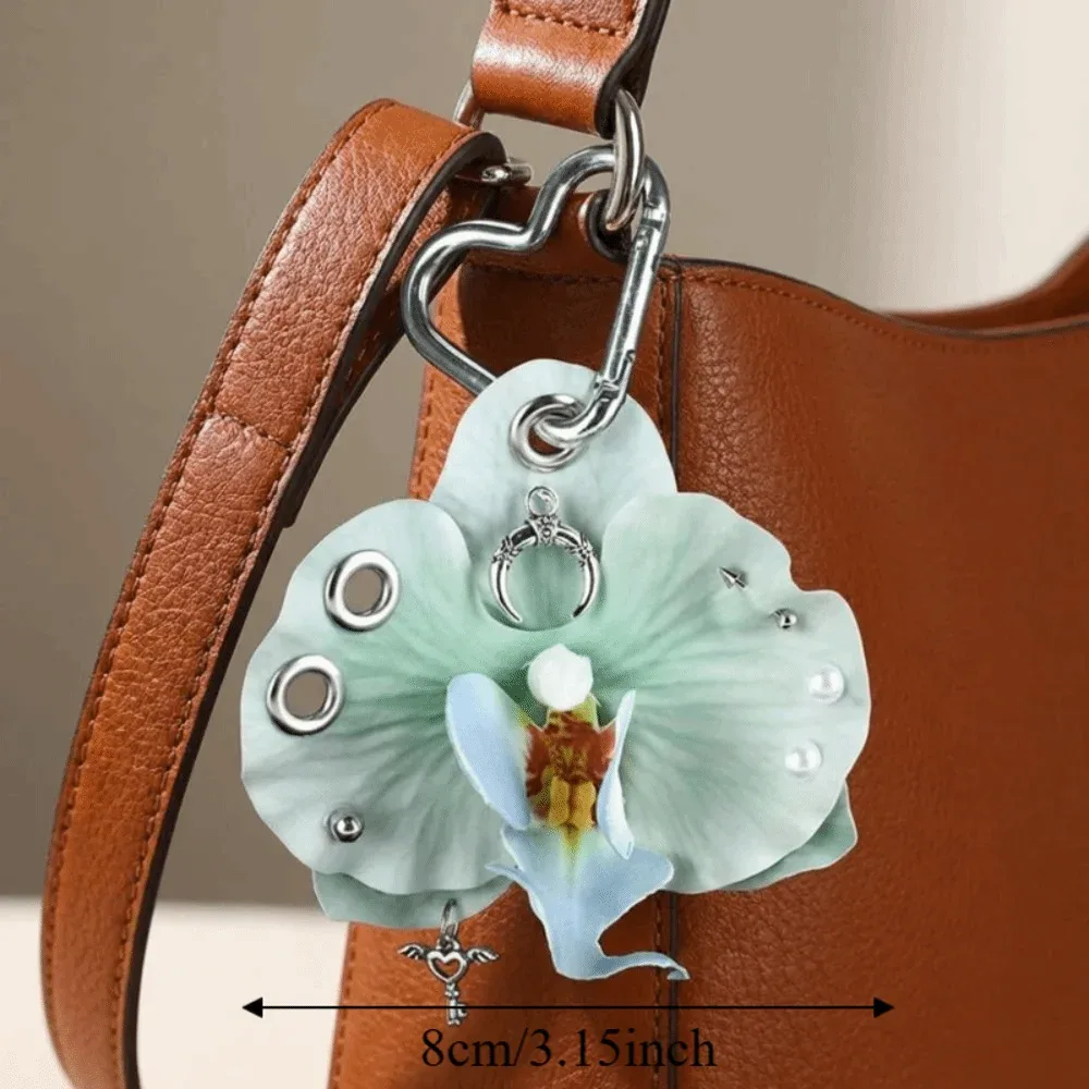 porte-clés créatif en forme de fleur d'orchidée et de lys, décoration de sac à dos, cadeaux, pendentif de sac floral, porte-clés d'orchidée papillon coloré
