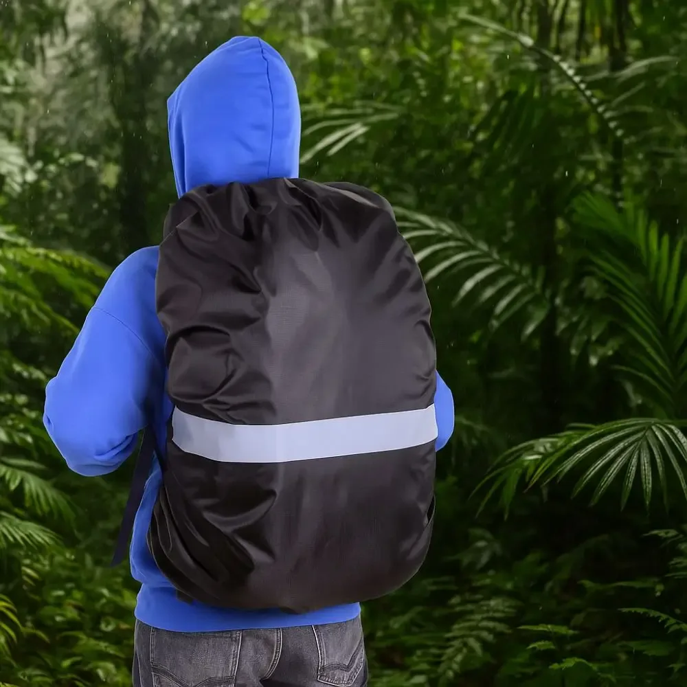 housse de pluie réfléchissante à double boucle en tissu oxford, réglable, pour sac de voyage extérieur, housse de sac à dos imperméable et élastique.