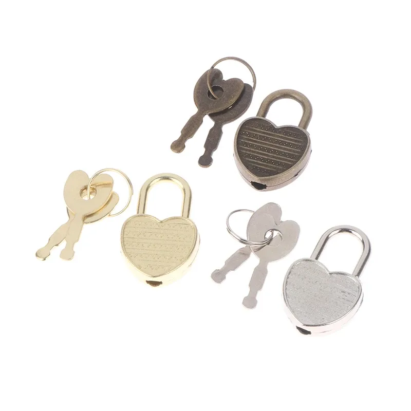 cadenas verrouiller métal forme coeur clé noir argent doré hautequalite voyage usage sécurité bagage journal boitebijoux collectible