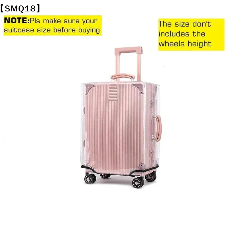housse valise protection nylon transparente rose pâle bandes noires roulettes poignée amovible universelle voyage