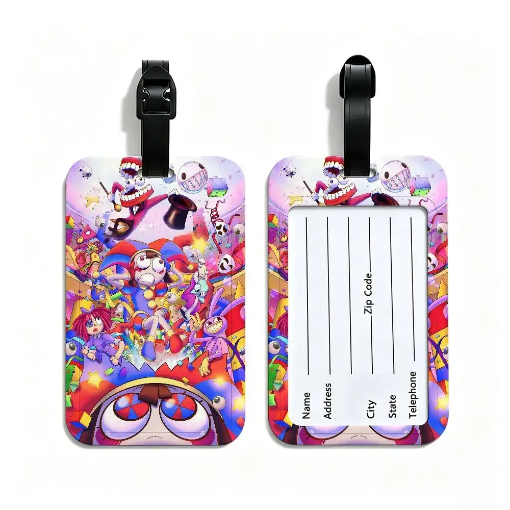 étiquette de bagage en pvc, motif de dessin animé "le cirque numérique incroyable", accessoire de voyage, design anti-perte, pochette détachable pour carte d'information.