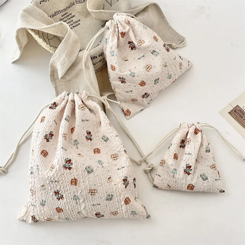 sac à cosmétiques à cordon de serrage en relief, 1 pièce, pochette de rangement de cosmétiques portable mignonne, sac de rangement pour maquillage et accessoires