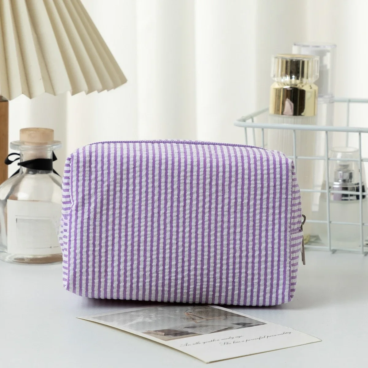 sac à cosmétiques rayé pour femmes, organisateur de maquillage de voyage à la mode, pochette de toilette portable à fermeture éclair pour filles