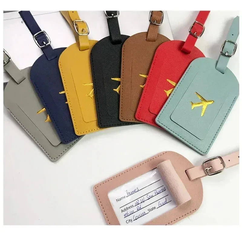 étiquette bagage pu solide rouge noir bleu vert marron beige kaki rose voyage affaires identification fixation sangle cuir