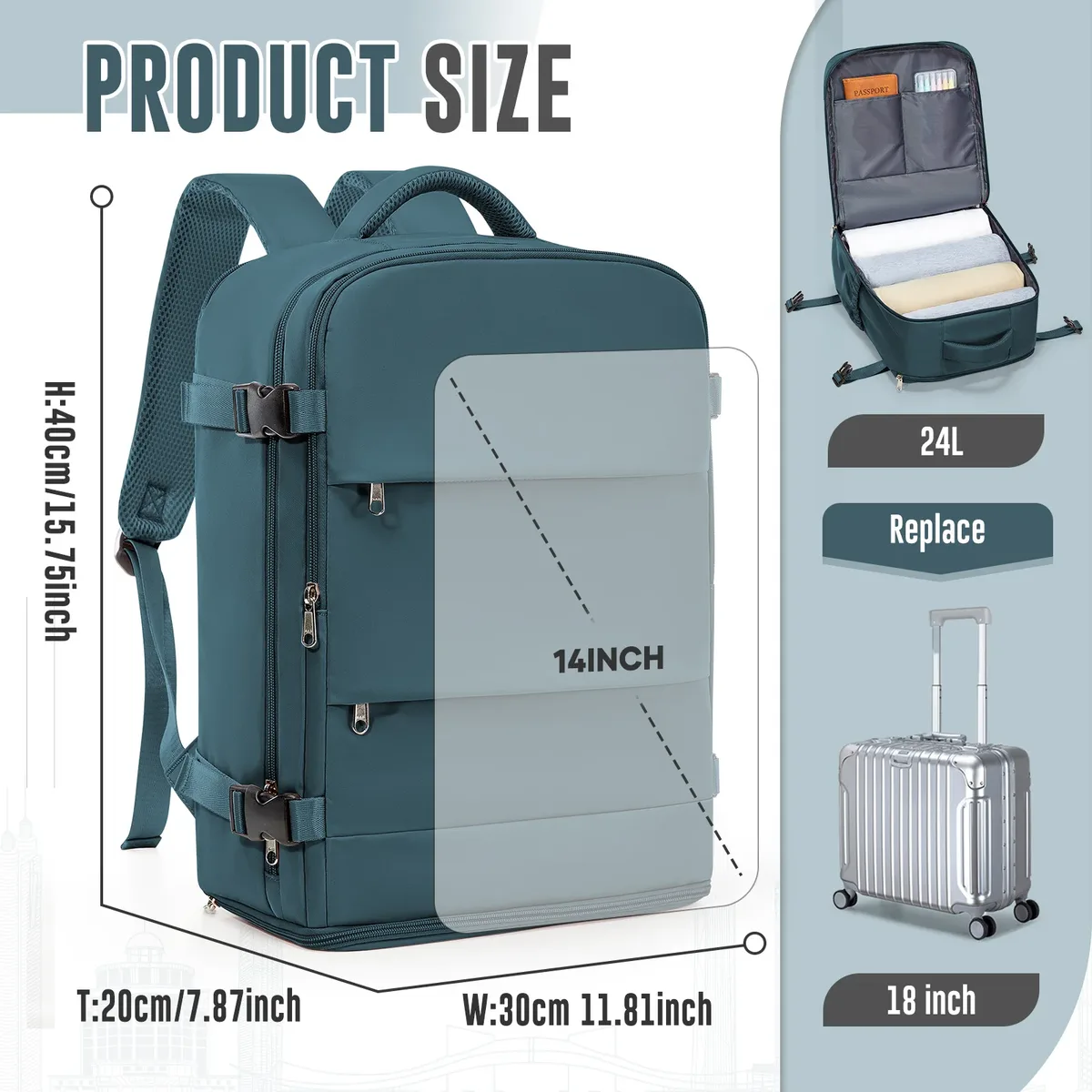 ryanair sac à dos 40x30x20, bagage à main approuvé par la compagnie aérienne cabine max 40x30x20 sac à dos de voyage pour femmes hommes, sac à dos pour ordinateur portable 14 pouces