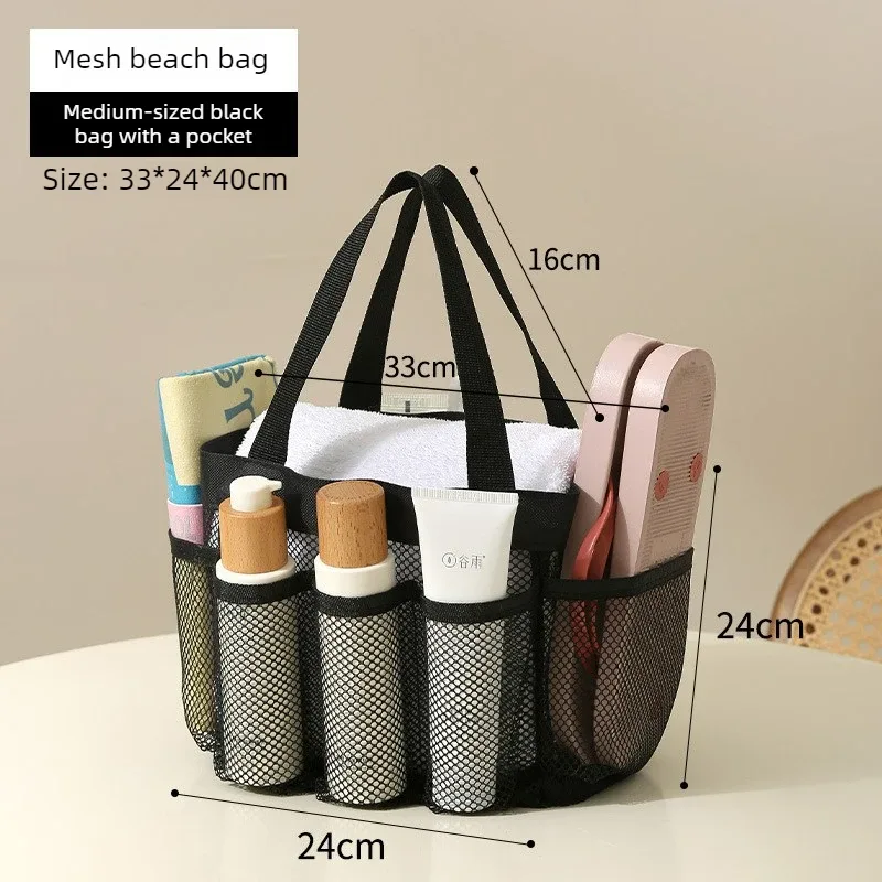 sac de plage en maille grande capacité avec poignées, sac de rangement ajouré pour voyages en bord de mer, serviettes, chaussons et courses
