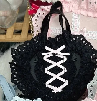 lolita fait à la main amour coeur dentelle fleur mignon sac à bandoulière douce fille étudiants arc fourre-tout sacs à main
