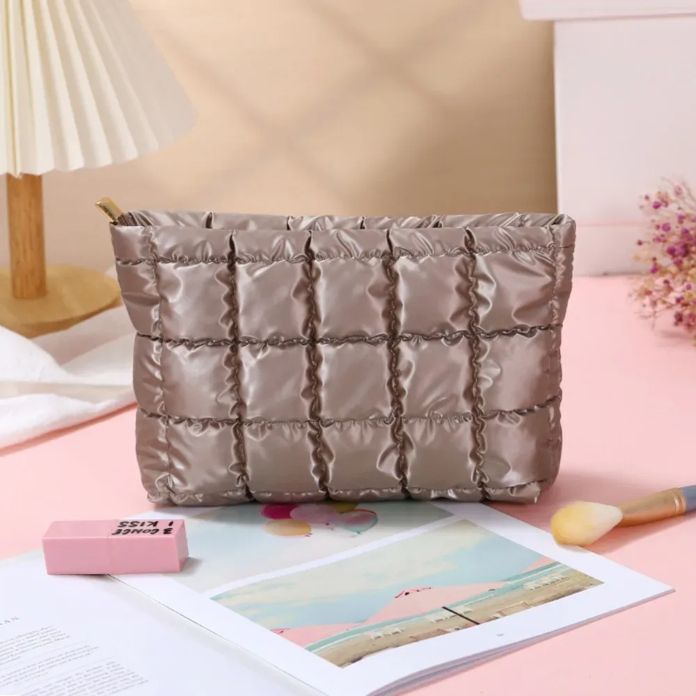 sac à main cosmétique en coton à bulles simple pour femmes, organisateur de voyage, pochette de maquillage pour rouges à lèvres, sac à fermeture éclair de grande capacité pour filles
