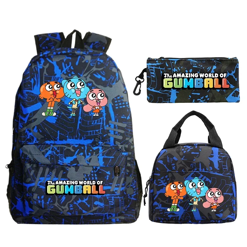 Sac à dos The Amazing World of Gumball, ensemble de 3 pièces, sac d'école pour étudiants, sac à déjeuner, trousse à crayons, sac à livres pour garçons et filles, sac à dos de voyage pour femmes