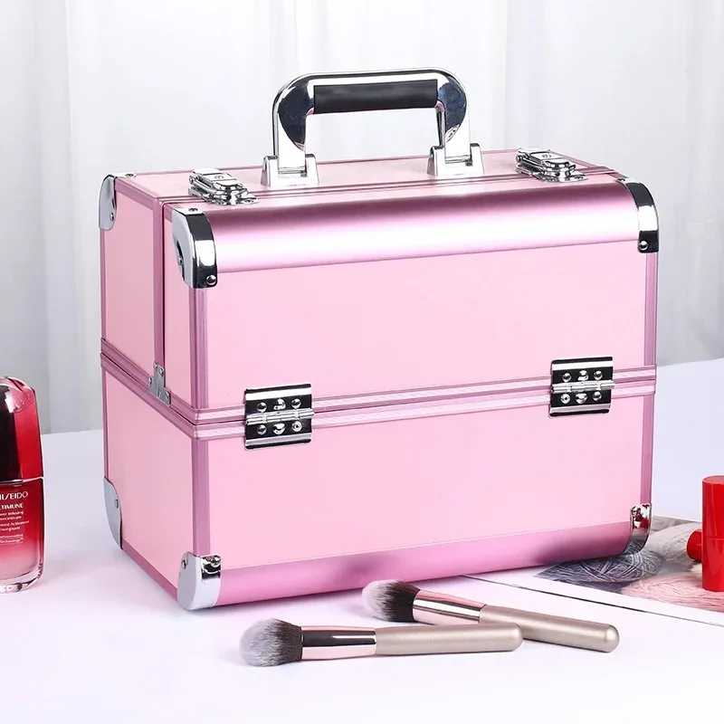 mallette de maquillage pro réglable, 4 plateaux coulissants, étui à cosmétiques, boîte de rangement, compartiments verrouillables