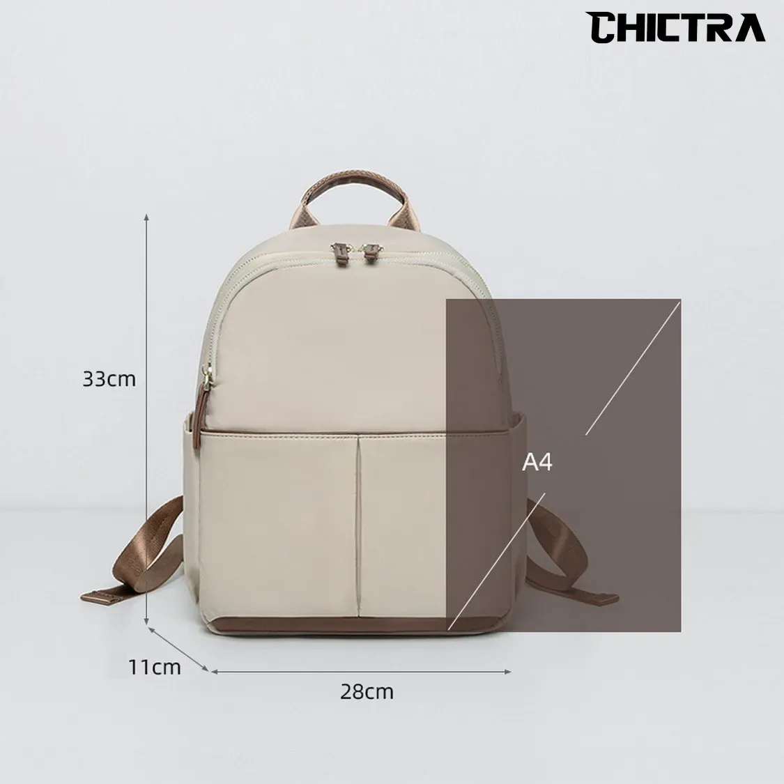 sac dos oxford universtitaire polyester beige bandoulière arquée fermeture éclair anti vol voyage femme journee ecole travail