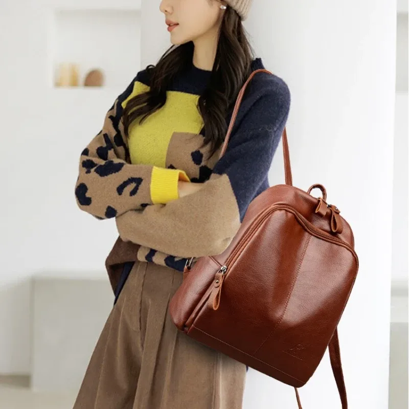 nouveau coréen en cuir souple grande capacité voyage sacs à dos femmes mode vintage sacs à bandoulière sac à bandoulière cahier cartable