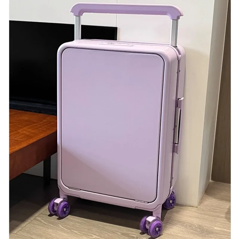valise à roulettes avec poche pour ordinateur portable à ouverture frontale, poignée large, valise de voyage 20 pouces, bagage à main, cadre en aluminium, valise trolley