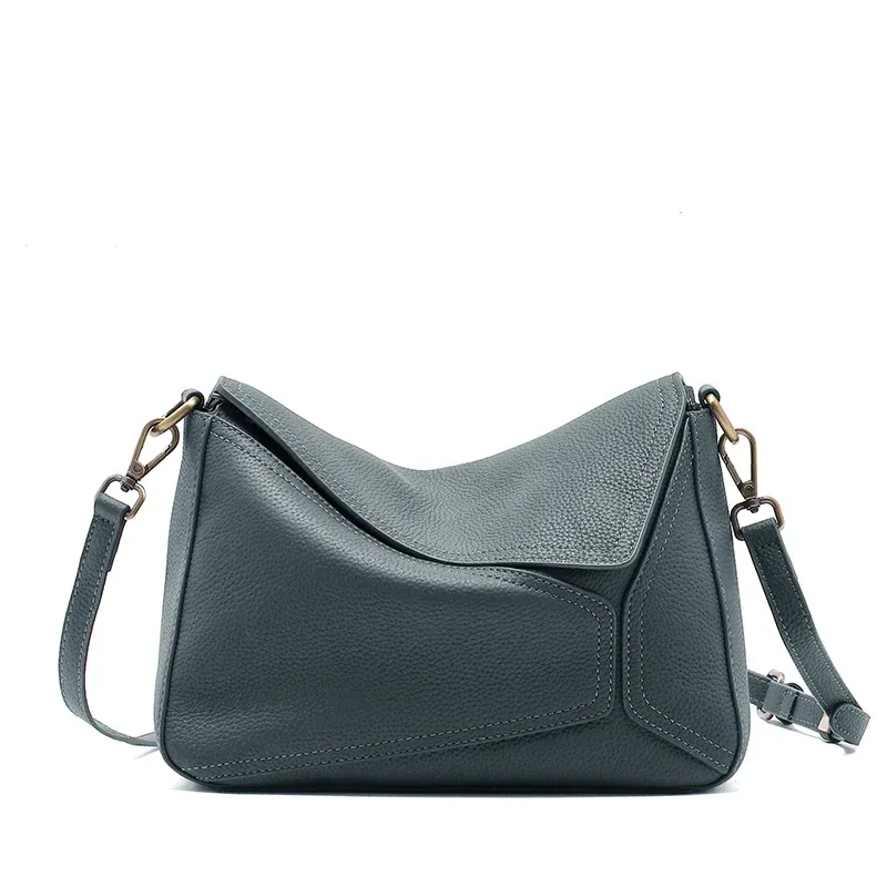 sac à bandoulière géométrique en cuir de vache 100% pur pour femmes, sac à bandoulière de couleur unie pour dames, grande capacité, oreiller, sac à main de luxe