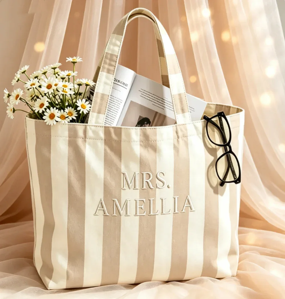 sac de plage en tricot personnalisé avec nom brodé, sacs de plage personnalisés, sac de voyage, cadeau pour elle, cadeaux pour demoiselles d'honneur