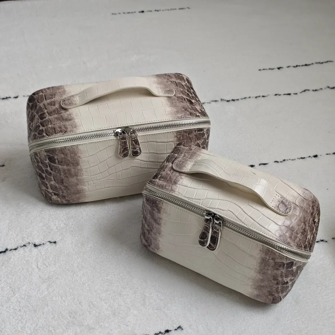 sac de maquillage en cuir véritable à motif pierre pour femmes, nouveau sac de toilette de voyage en cuir de vachette à motif crocodile de l'himalaya, sac de rangement pour cosmétiques