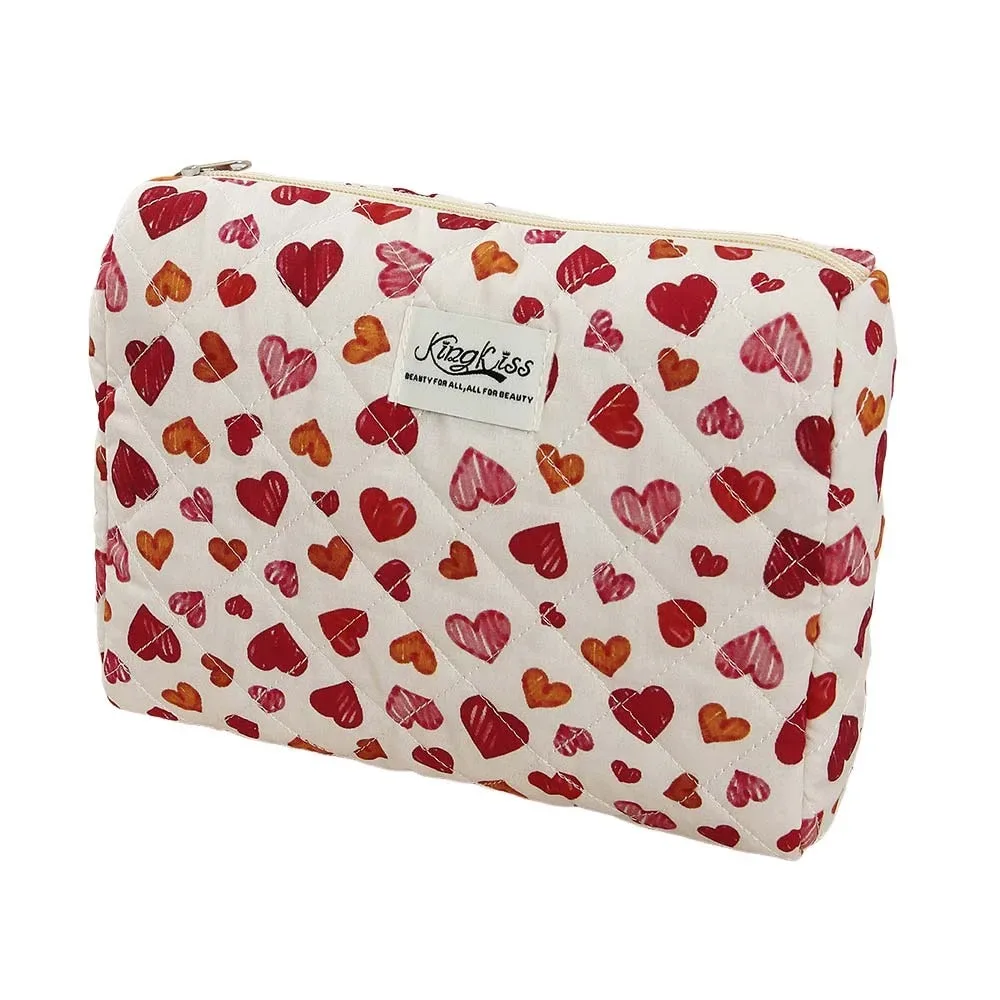 trousse de maquillage matelassée en coton imprimé floral, plusieurs tailles, sac à cosmétiques multifonctionnel imprimé léopard, pochettes à main de voyage