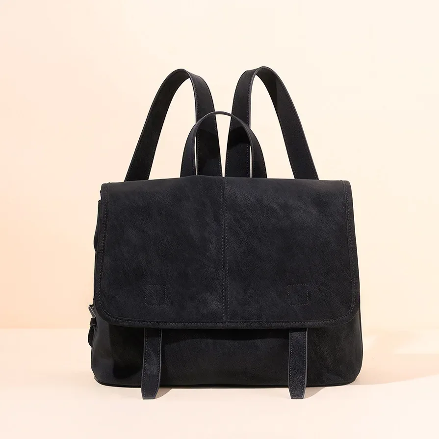 sac à dos vintage en cuir véritable pour femme, sac à rabat décontracté, sac à dos multifonctionnel, sac à bandoulière pour les voyages, le travail et l'usage quotidien