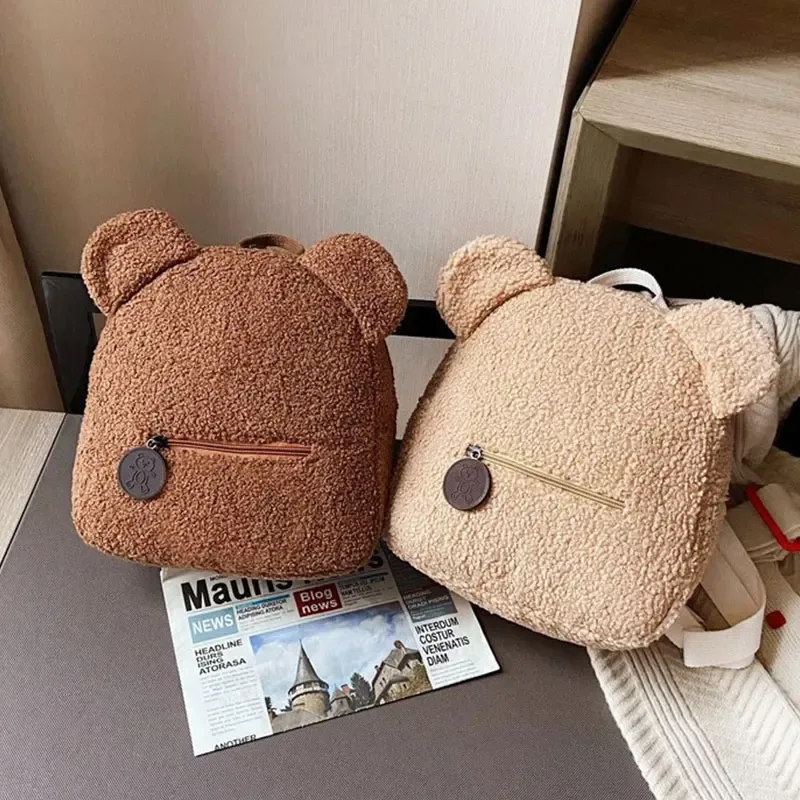 sac à dos en peluche mignon petit ours oreille sac à dos grande capacité dessin animé étudiant sac à dos