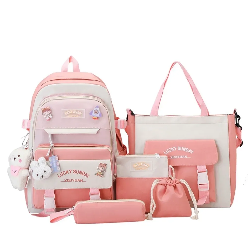 ensemble de 5 pièces de sac à dos de grande capacité, sac à bandoulière multifonctionnel respirant, sac à crayons à boucle, sac d'école