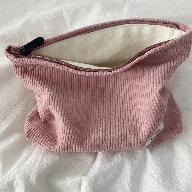 grand sac à cosmétiques en tissu velours côtelé pour femmes, pochette de maquillage pour filles, sac de voyage à main, étuis de rangement de rouge à lèvres, pochette à fermeture éclair pour téléphone