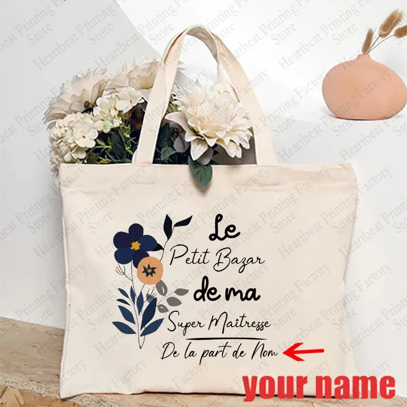 sac fourre-tout d'appréciation floral personnalisé pour enseignants avec nom personnalisé - sac à bandoulière cadeau éducatifs cadeaux de fin de l'année scolaire