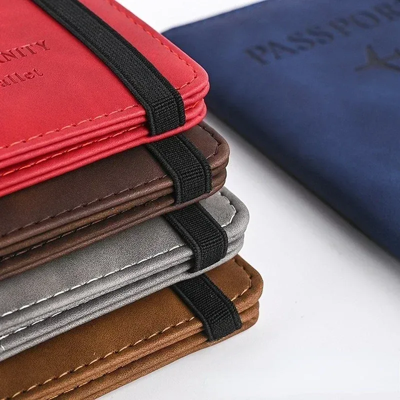 couverture de passeport en cuir à bande élastique, pour cartes, porte-passeport de voyage, portefeuille, étui organisateur de documents pour hommes et femmes
