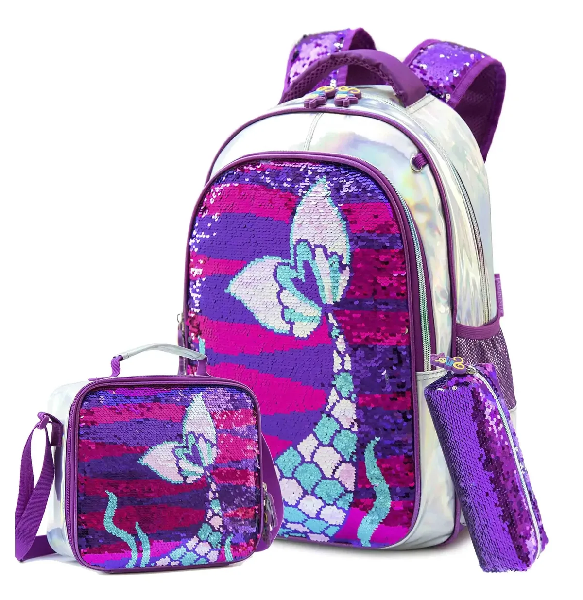 sac à dos d'école bikab pour filles, sac à dos à paillettes de 16 pouces avec boîte à lunch, ensemble de sacs pour fournitures scolaires pour femmes et filles