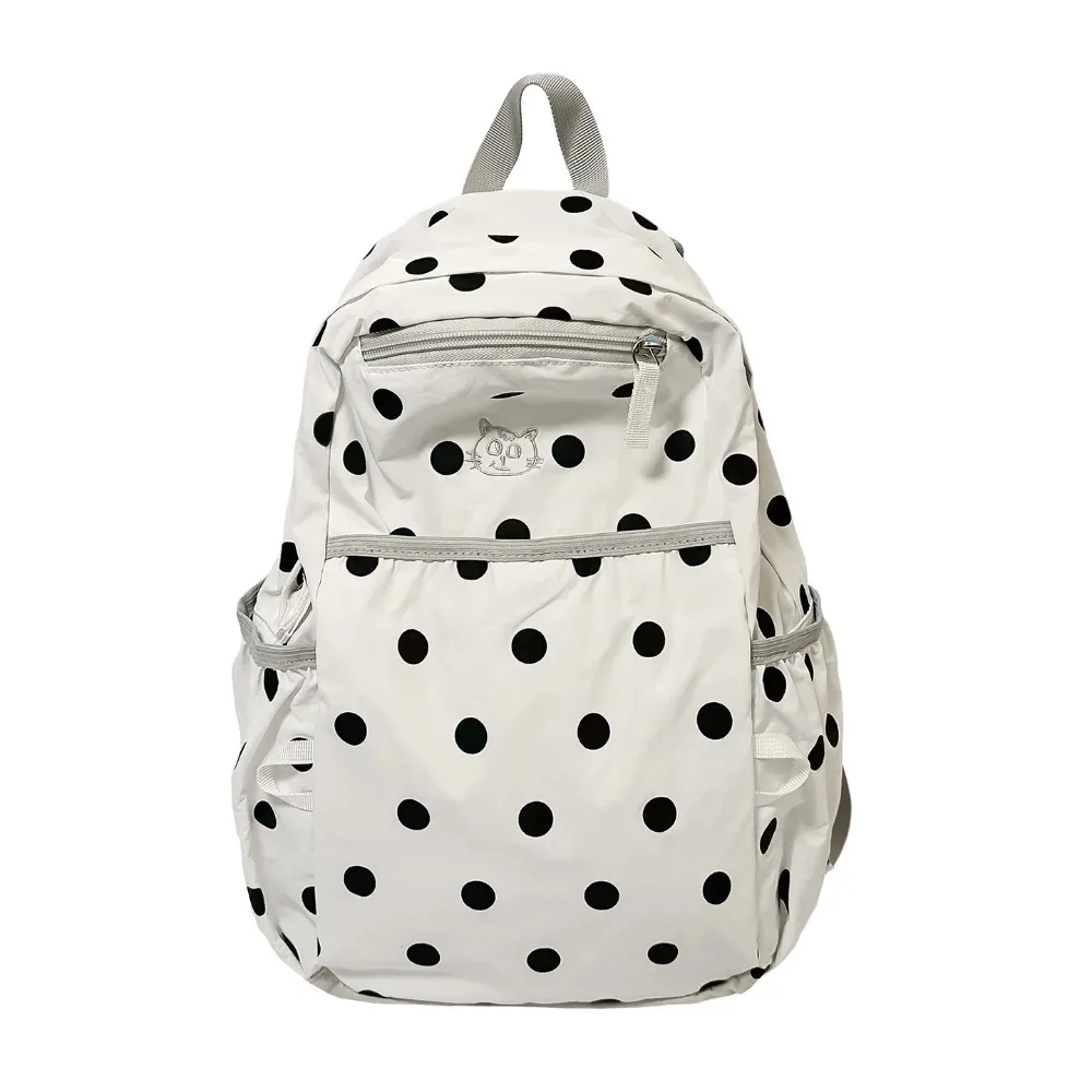 sac à dos tendance à pois, minimaliste, grande capacité, en nylon, avec broderie chat, léger, pour étudiant, cadeau