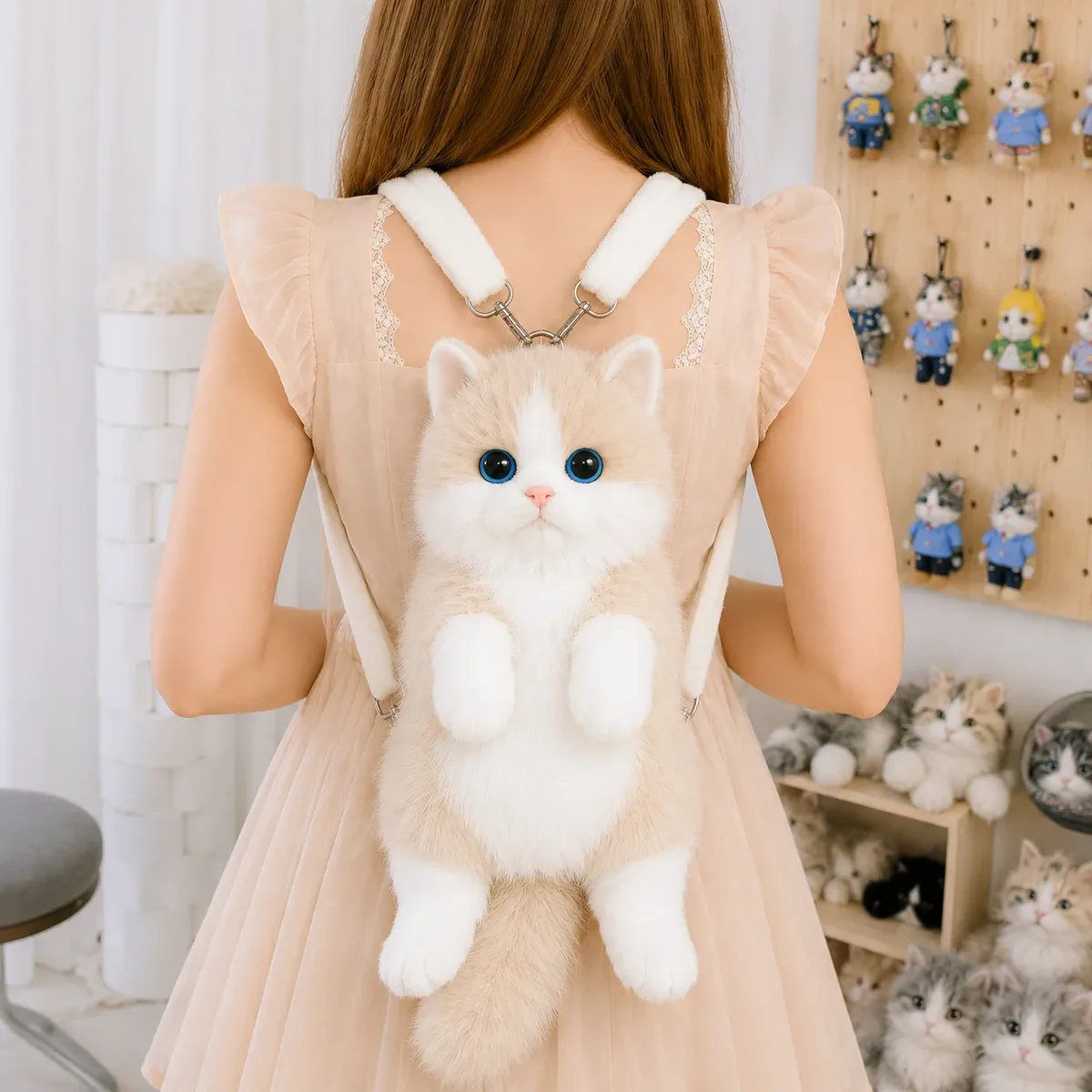 sac à dos en peluche chat mignon pour filles, sac animal kawaii 14 pouces, sac à bandoulière chaton doux pour tenues de tous les jours et cadeaux