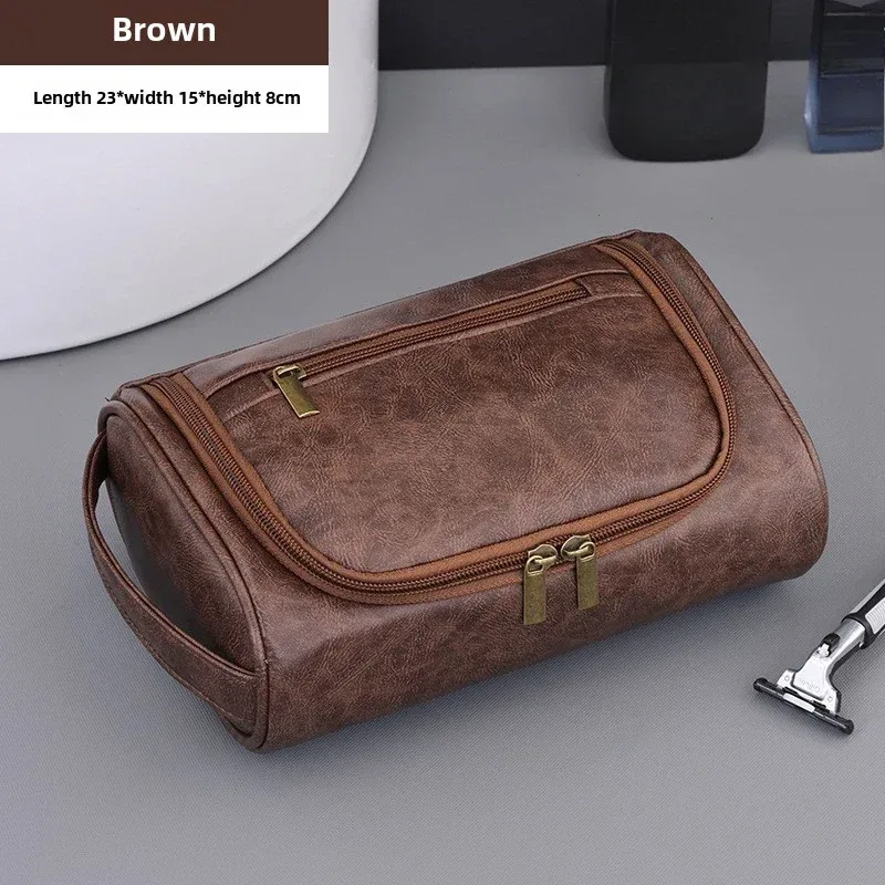 trousse de toilette de voyage de haute qualité pour femmes et hommes, sacs à cosmétiques rétro en cuir pu, trousse de maquillage de voyage étanche