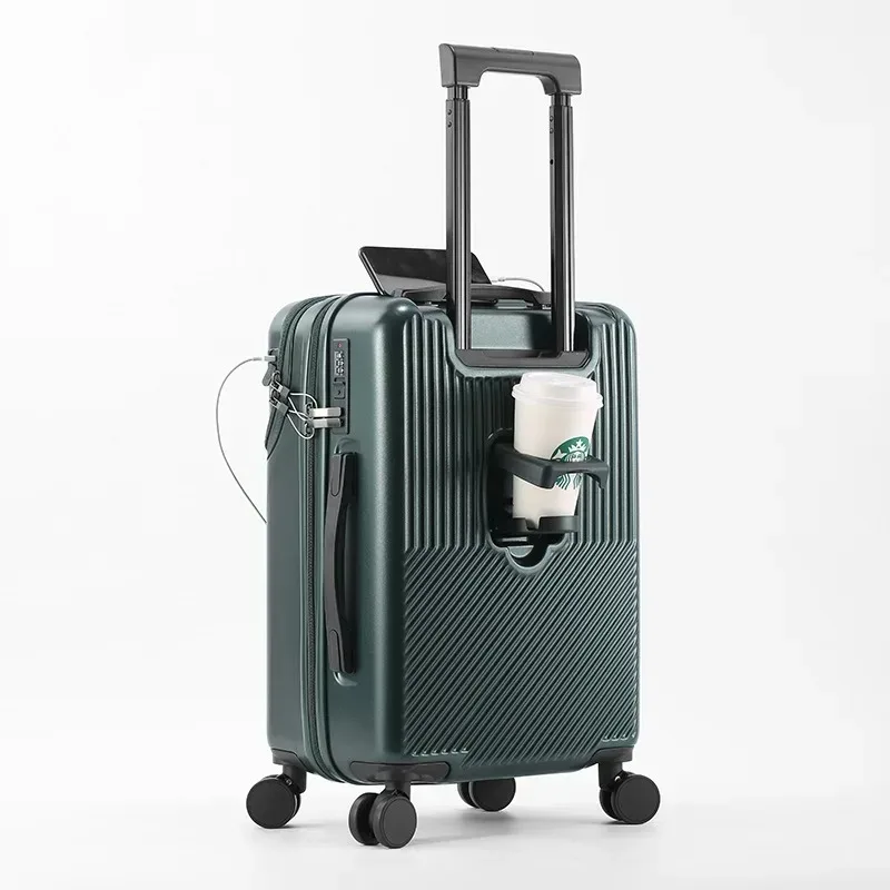 valise de poche à ouverture avant, bagages roulants de voyage, chariot en alliage d'aluminium abs + étui pour pc avec roue rotative, port de chargement usb