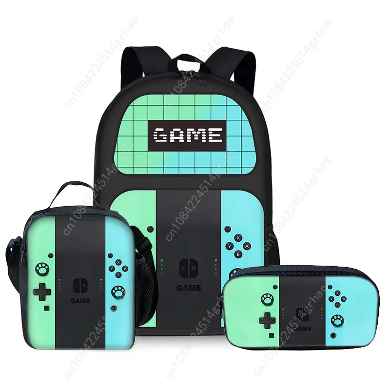 sacs à dos trois pièces pour garçons et filles, design console de jeu, meilleurs cadeaux, sac à dos scolaire dessin animé 2d pour enfants