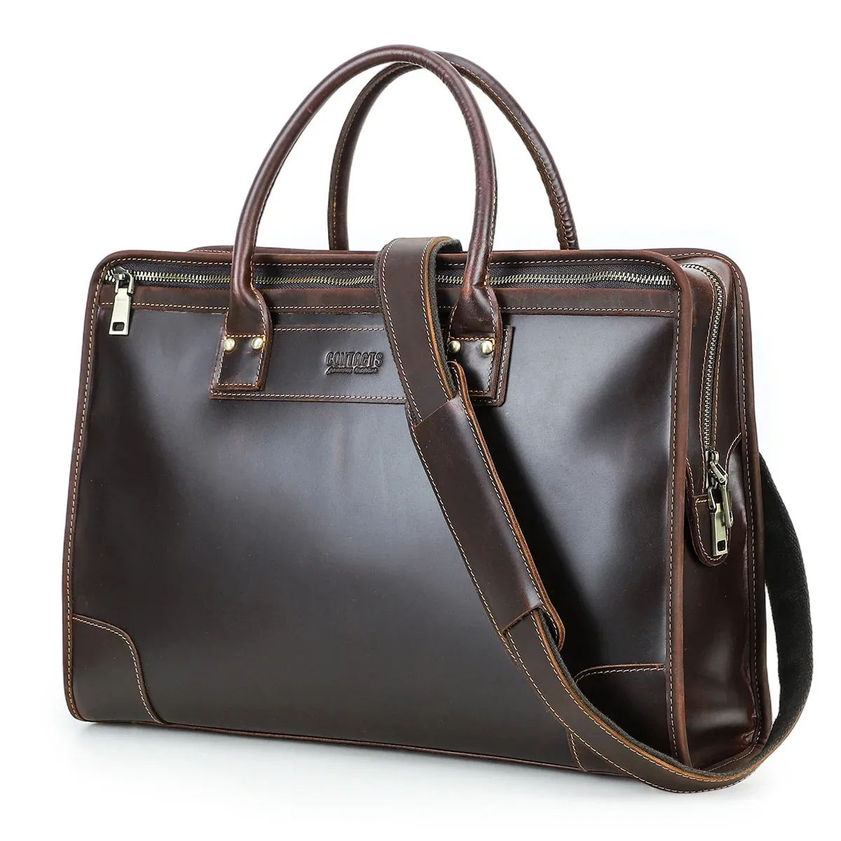 contact's sacs d'affaires en cuir véritable pour hommes, mallette de bureau, sac de travail en cuir, sacoche à bandoulière, sac fourre-tout pour ordinateur portable 14 pouces pour hommes