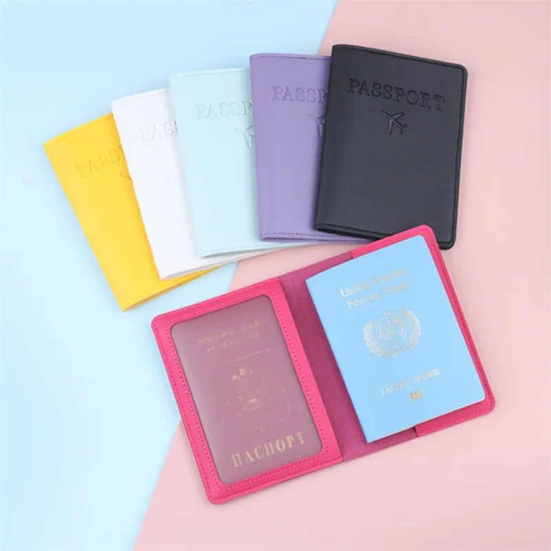 housse de passeport en cuir pu pour femmes et hommes, noir/rouge/rose/violet/bleu/marron/blanc/gris/jaune, étui de passeport pour hommes et femmes