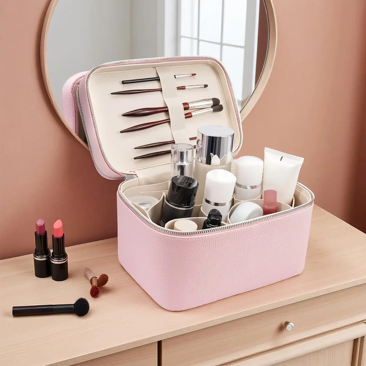 sac de maquillage professionnel portable à double couche, trousse à outils de soin de la peau, boîte de rangement en pu pour les cils, sac cosmétique multi-compartiments