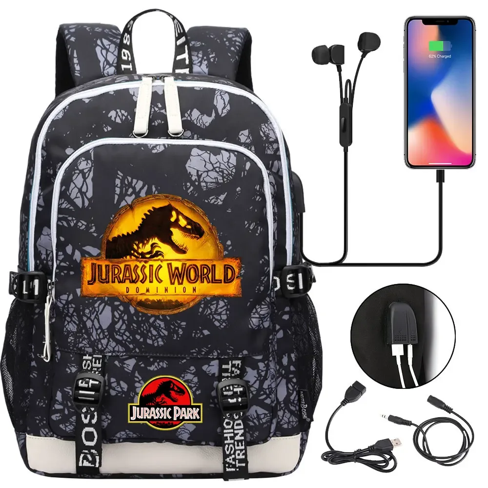jurassic park world dinosaure adolescent usb charge sac à dos pour ordinateur portable femmes hommes filles garçons enfants école livre sac voyage sac à dos